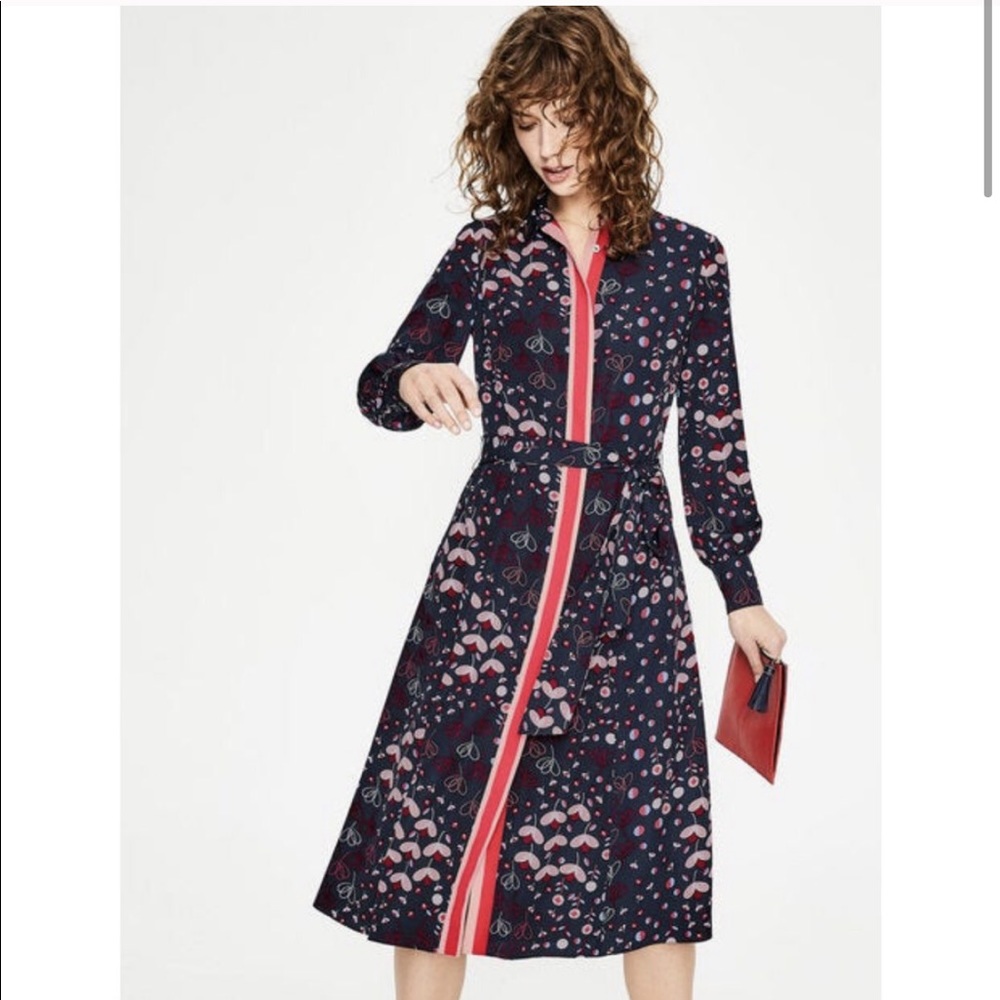 Boden Sz 8 R Pippa Midi Shirt Dress Navy Meadow